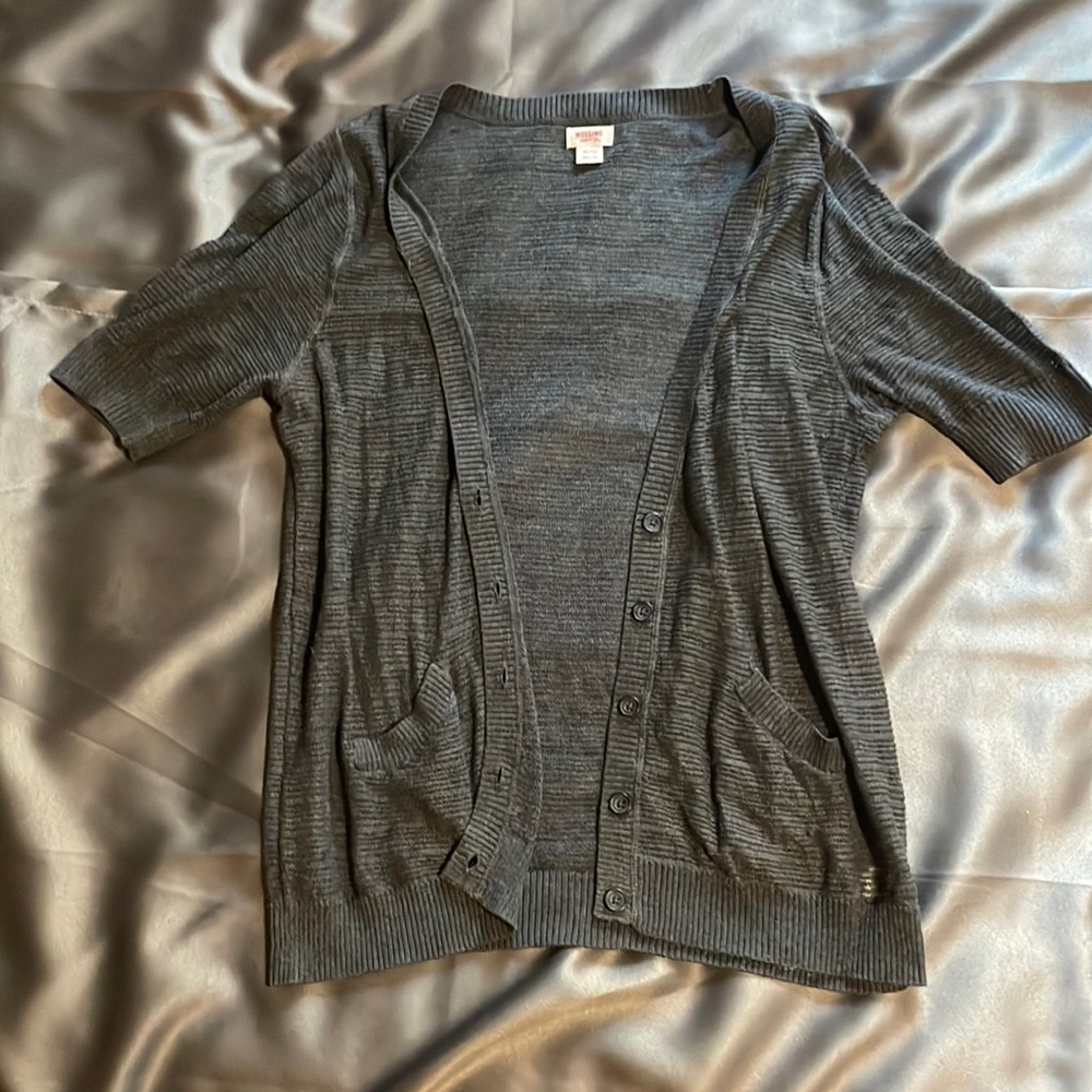 See through, short sleeve, button up sweater